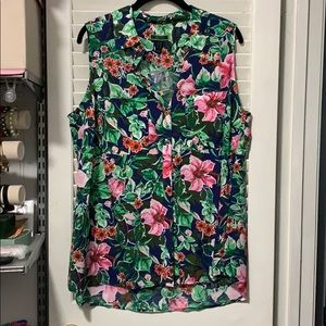 Sleeveless collared women’s button down blouse